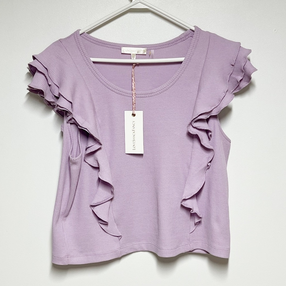 NWT LoveShackFancy Lavender Ruffled Cabo Tee Womens Sz M